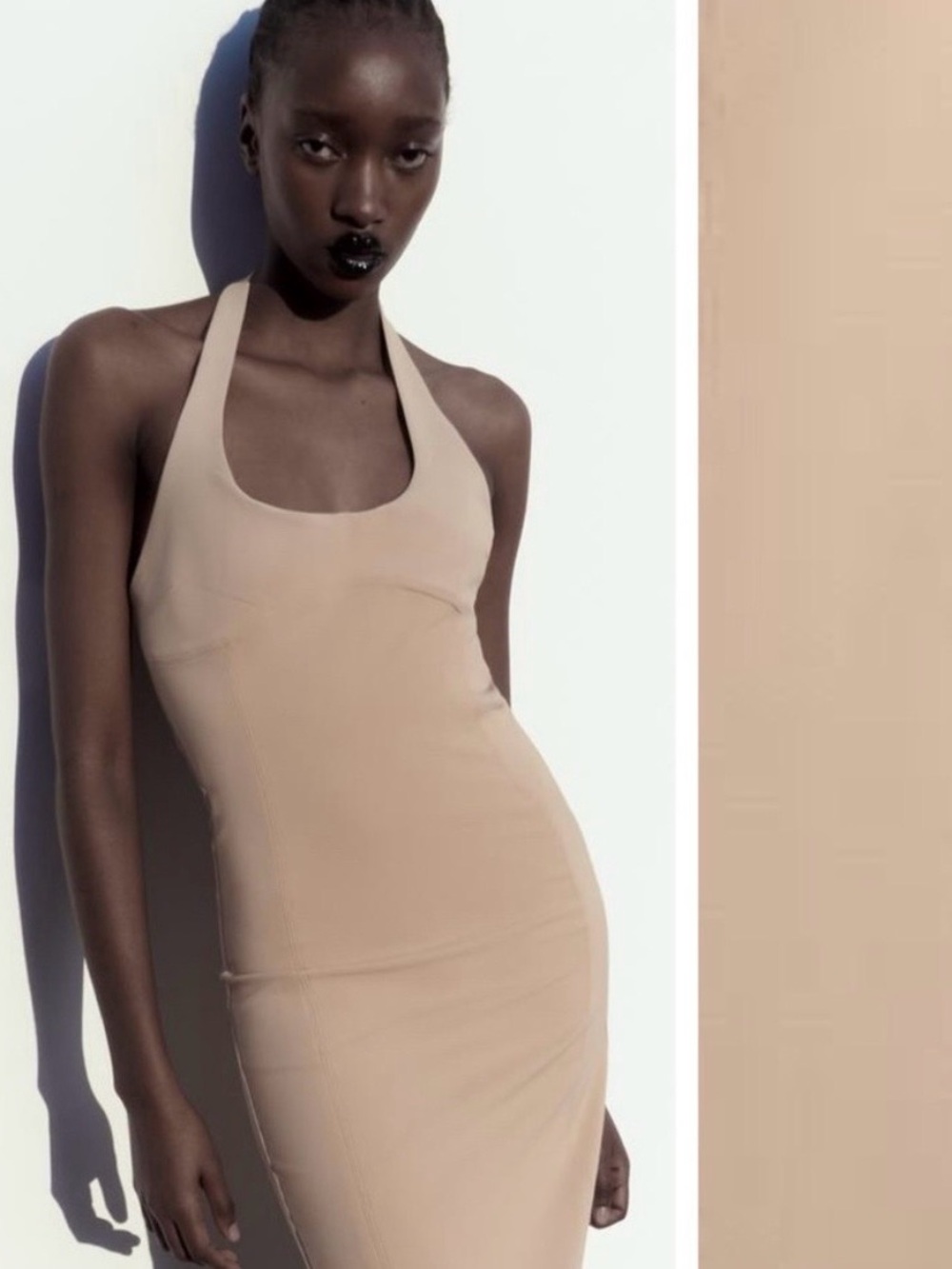 Zara Halter Midi Dress in Beige - Picture 2 of 5